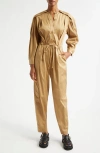 Farm Rio Long Sleeve Cotton Jumpsuit In Brown