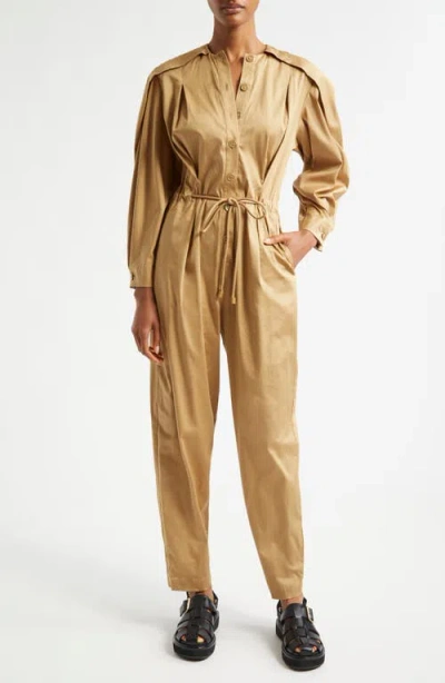 Farm Rio Long Sleeve Cotton Jumpsuit In Brown