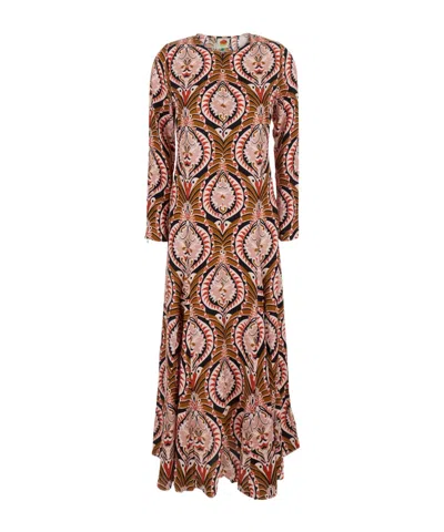 FARM RIO FARM RIO PINEAPPLE JEWELRY FLORAL MIDI DRESS