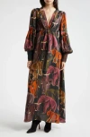 Farm Rio Gathered Floral-print Crepe De Chine Midi Dress In Elephants Green