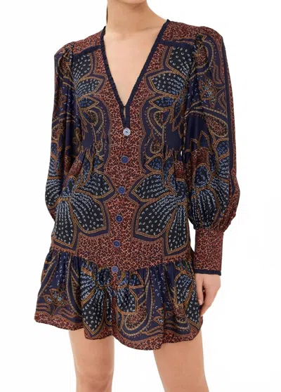 Farm Rio Long Sleeve Floral Mini Dress In Floral Glam Blue In Multi
