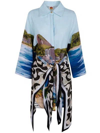 Farm Rio Long Sleeve Kimono In Blue
