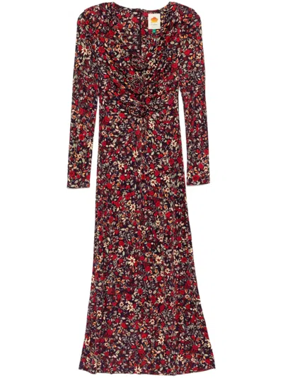 Farm Rio Long Sleeve Knot Midi Dress In Purple