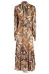 Farm Rio Long Sleeve Maxi Dress In Brown