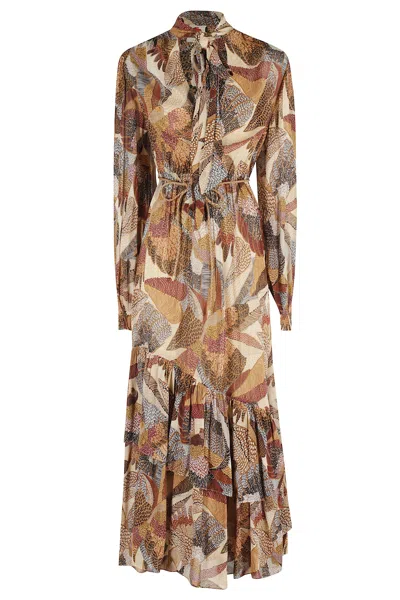 Farm Rio Long Sleeve Maxi Dress In Brown