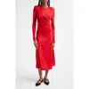 Farm Rio Twisted Jersey Midi Dress In Red