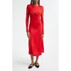 Farm Rio Twisted Jersey Midi Dress In Red