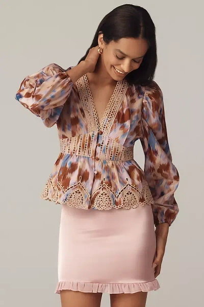 Farm Rio Long-sleeve Printed Tiered Blouse In Multi