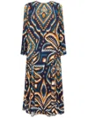 Farm Rio Long Sleeve Satin Maxi Dress In Blue