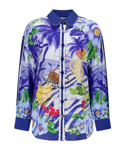 Farm Rio Long Sleeve Shirt In Blue