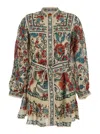 Farm Rio Francesca Sand Long Sleeve Mini Dress In Multi