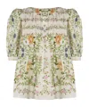 Farm Rio Scoop Neck Short Sleeve Blouse Folk Floral Off-white