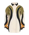 Farm Rio Womens Coconut Tree Flow Pleated Long-sleeve Panelled Cotton Blouse