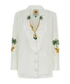 Farm Rio White Linen Tree Macaw Blazer In White
