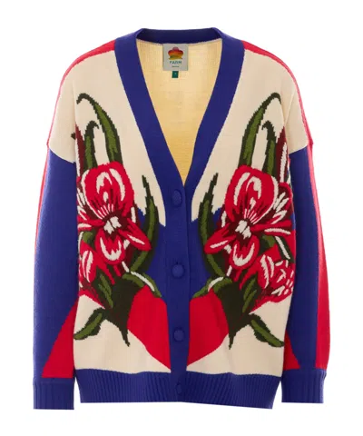 Farm Rio Floral-embroidered Colour-block Cardigan In Multi