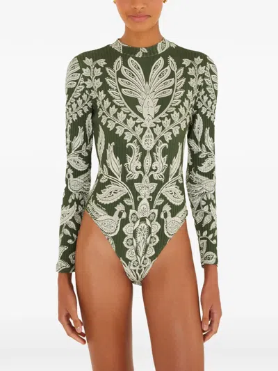 Farm Rio Long-sleeve Printed Bodysuit In Multi