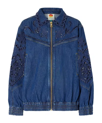 Farm Rio Long-sleeve Zip-up Jacket In Blue