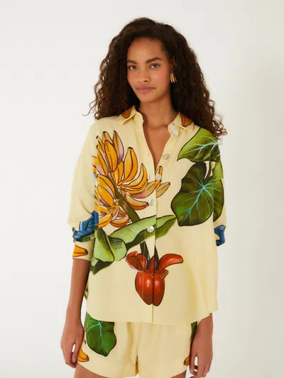 Farm Rio Long-sleeved All-over Print Linen-viscose Shirt In Neutral