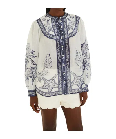 Farm Rio Seaside Print Blouse In Multi