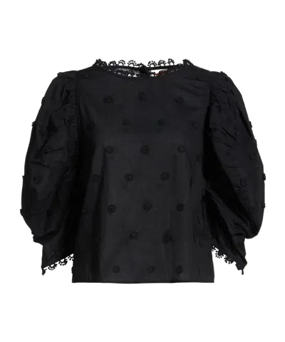 Farm Rio Loose Three-quarter Sleeve Top In Black