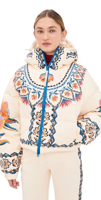 Farm Rio Lucy Floral Puffer Off White Off White In Brown