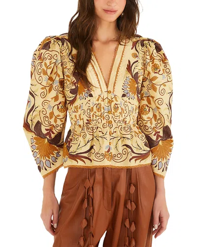Farm Rio Luize Cotton Peplum Blouse In Multi