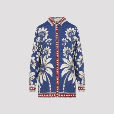 Farm Rio Blue Luna Collared Lenzing Ecovero Viscose Pajama Shirt