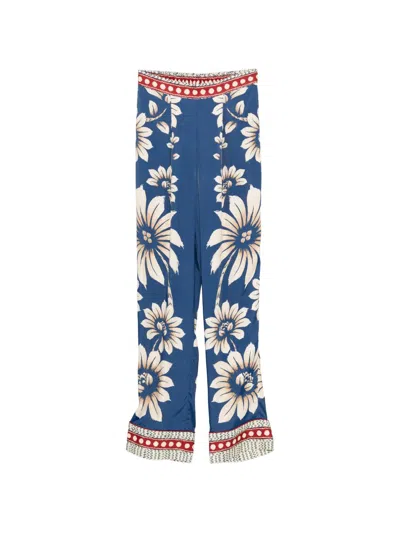 Farm Rio Luna Paintjama Bottoms - Straight Leg Fashion Trousers For Women In Navy