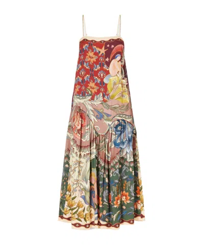 Farm Rio Lunar Boho Bead-embellished Gathered Printed Satin Midi Dress In Animal Print