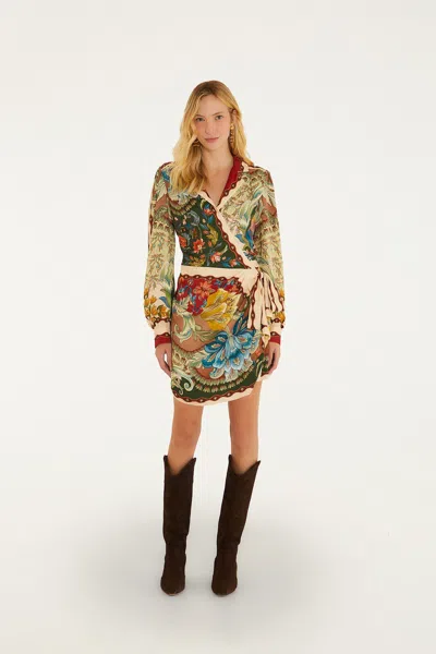 Farm Rio Lunar Boho Chemise Wrap Mini Dress In Multi