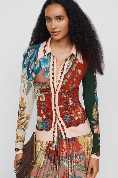 Farm Rio Lunar Printed Button-front Blouse In Multi