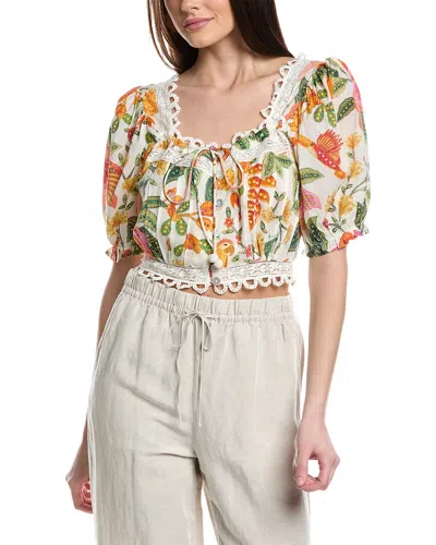 Farm Rio Macaw Bloom Blouse In White