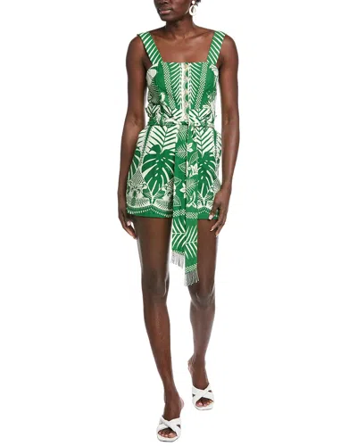 Farm Rio Macaw Elegance Off-white Linen-blend Romper In Multi