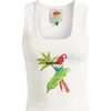 Farm Rio Macaw Embroidered Graphic Cotton Rib Tank In White