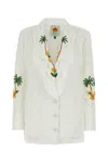 Farm Rio White Linen Tree Macaw Blazer