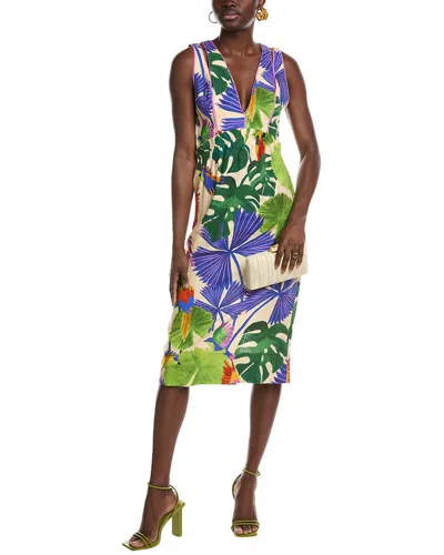 Farm Rio Macaw Jungle Sand Linen Midi Dress In Brown
