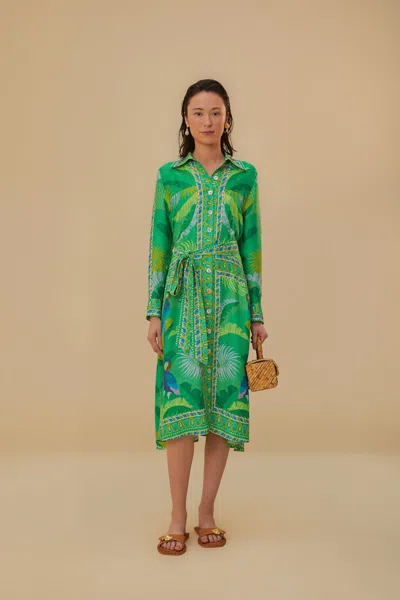 Farm Rio Macaw Scarf Green Chemise Dress