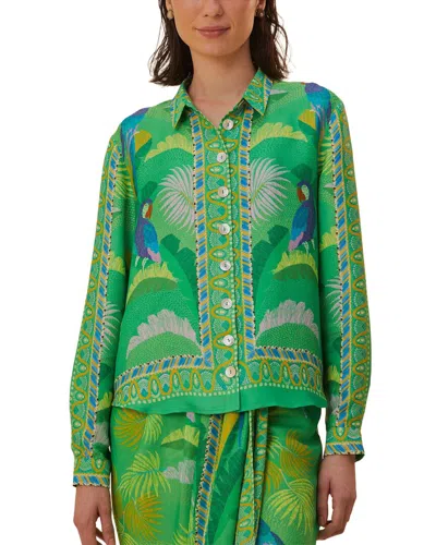 Farm Rio Macaw Scarf Green Long Sleeved Shirt In Multi