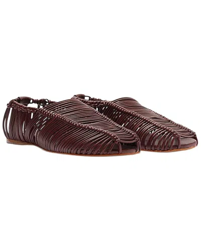 Farm Rio Macrame Leather Ballerina Flat In Burgundy