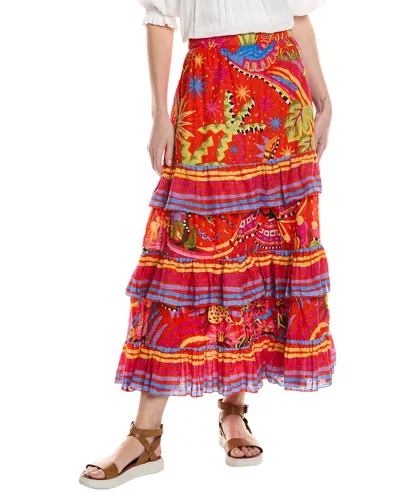 Farm Rio Magic Forest Midi Skirt In Red