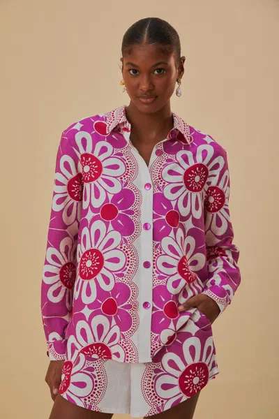 Farm Rio Maia Off White Shirt In Multi