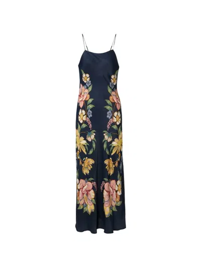Farm Rio Maira Floral-print Spaghetti-straps Maxi Dress In Blue