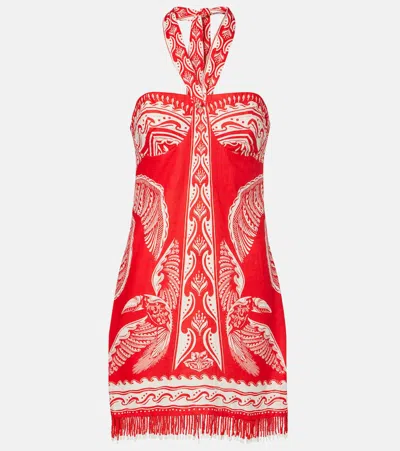 Farm Rio Majestic Coconut Tree Linen Minidress In Red