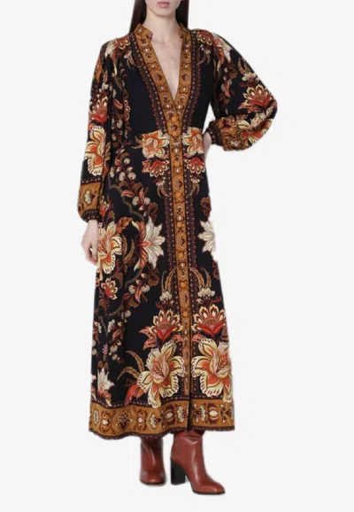 Farm Rio Majestic Garden Floral Print Midi Dress In Multi