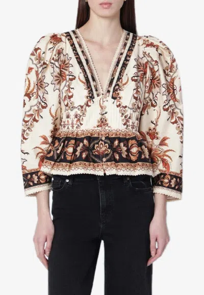 Farm Rio Majestic Garden Lace Blouse In Multi