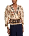 Farm Rio Majestic Garden Lace Puff Sleeve Cotton Top In Multi