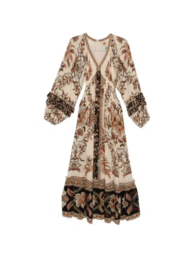 Farm Rio Majestic Garden Ruffled Floral-print Dress In Blue