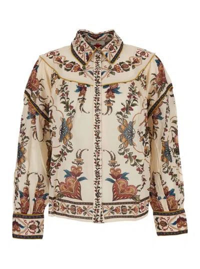 Farm Rio Majestic Hearts Cream Blouse In Neutral