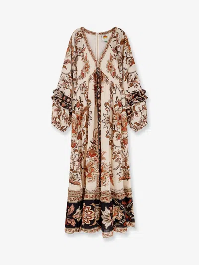 Farm Rio Majestic Garden Ruffled Floral-print Dress In Blue