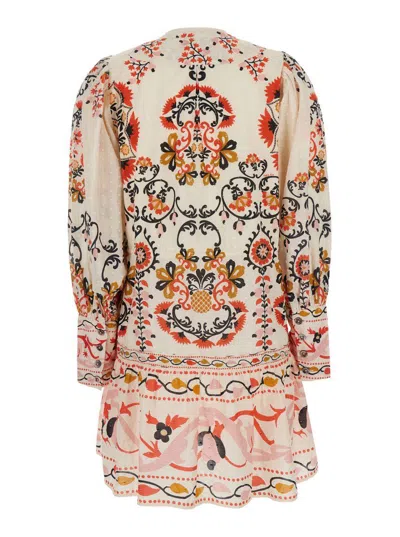 Farm Rio 'mandala' Multicolor Mini Dress With Round Neck And All-over Floral Print In Cotton Woman